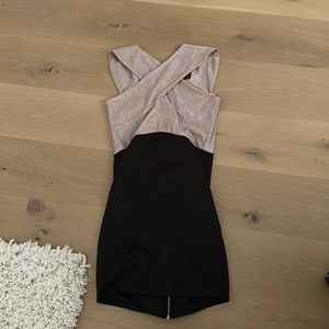 Un Deux Trois Bodycon Crossover Shoulder Strap Dress Black and Blush